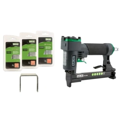 Imagen de SALKI Pack Grapadora CSK G80 + grapas 80 10mm 12mm y 14mm Pistola de neumática para tapizados