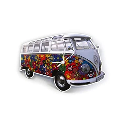 Imagen de BRISA VW Collection Reloj de Pared para Taller Volkswagen T1 Bus (Flower Power/Multicolor)