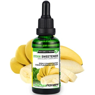 Imagen de ALPHA POWER FOOD®: Stevia líquida natural Gotas de plátanos maduros, Edulcorante natural, sustituto del azúcar con sabor sin &amp; calorías