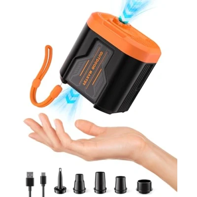 Imagen de OutdoorMaster Bonito bomba de aire eléctrica portátil 5 kPa para inflables, mini inflador recargable 14.43 Wh, inflado y desinflado colchón aire, flotador piscina,