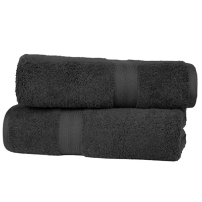 Imagen de Amazon Basics paquete de 2 Toallas baño, resistentes a la decoloración, 100 % algodón, suaves, absorbentes, (70 x 140 cm), Negro