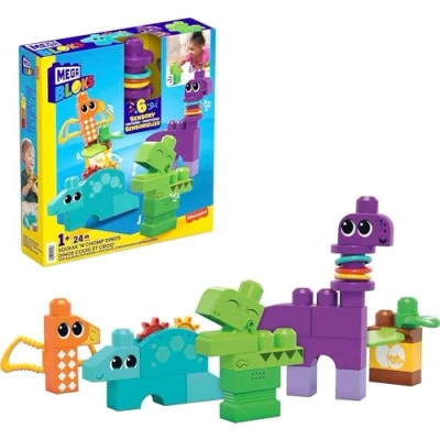 Imagen de Mega Bloks Dinosaurios 24 Bloques sensoriales de construcción, Juguete +1 año (Mattel HKN43)