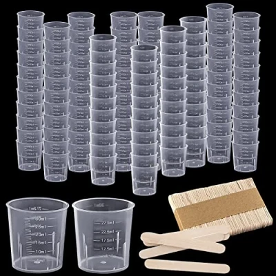 Imagen de Vaso Medidor Plastico 30ml Tazas Medidoras con 80 Varillas De Madera para la Mezcla Pintura Resina Epoxi laboratorio
