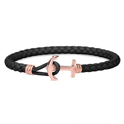 Imagen de Paul Hewitt Pulsera de Cuero con Ancla para Mujer PHREP Lite Negro, Brazalete Ancla, Accesorio acero Inoxidable bañado en Oro Rosa