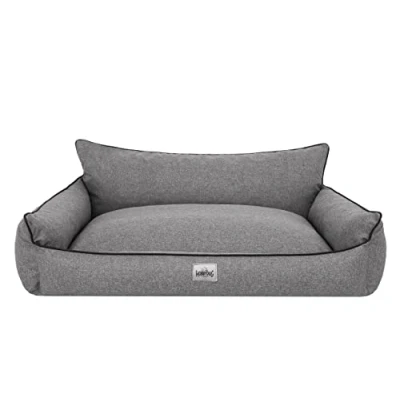 Imagen de Bjird Cama Perro Cuna para Perros Dormir, con Funda de Cordura Extraíble (Lavable a 30) Pequeños y Grandes Sofa 106 x 80 cm Grafito Lino ecológico