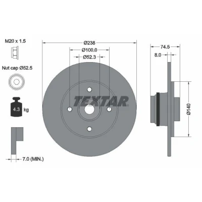 Imagen de TEXTAR PRO 92154003 Disco de freno 238 8 04/04 100 macizo revestido con anillo sensor ABS, cojinete rueda RENAULT: CLIO 2, MEGANE 1