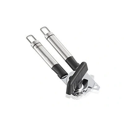 Imagen de Leifheit abrelatas de acero inoxidable multiusos, elegante y práctico seguridad con empuñadura ovalda, el abridor incluye accesorio para abrir botellas.