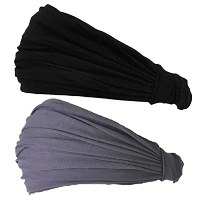 Imagen de CHARM Hombre Cinta De Correr Bandana Pelo Pañuelos Diadema Mujer Elastica Negro, Gris Oscuro Paquete 2 M