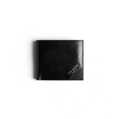 Imagen de Ted Baker Prugs Embossed Corner Leather Bifold Coin Wallet, Accesorio de Viaje Billetera Plegable para Hombre, Black, Talla única