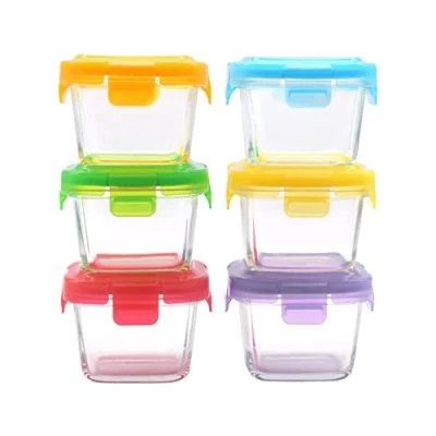 Imagen de ARSUK Recipientes de vidrio para almacenamiento alimentos bebés pequeños, cuencos destete (6pcs x 150ml Cuadrado)