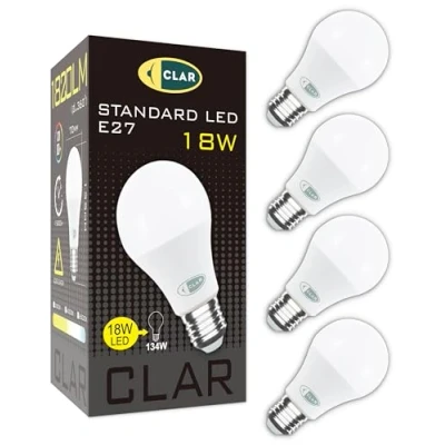 Imagen de CLAR Bombillas LED E27 Luz Fria, Bombilla Blanco Frio, 6500K, E27, LED, 18W (Pack 4)