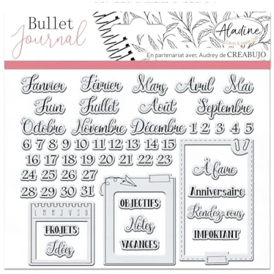 Imagen de Aladine Stampo Bullet Clear ORGANIZation MOIS Tabla de sellos espuma, Huella Silicona Ideal para Journal, Scrapbooking, Cuadernos Loisirs Créatives DIY