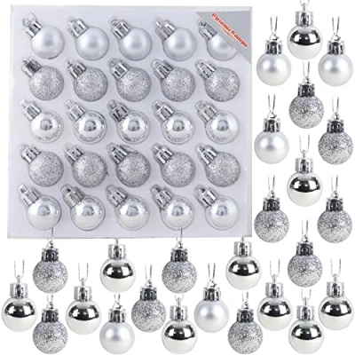Imagen de Christmas Concepts Pack de 25 25mm (1&quot;) Brillante, Mate y Brillo Mini árbol Navidad Las chucherías (Plata)