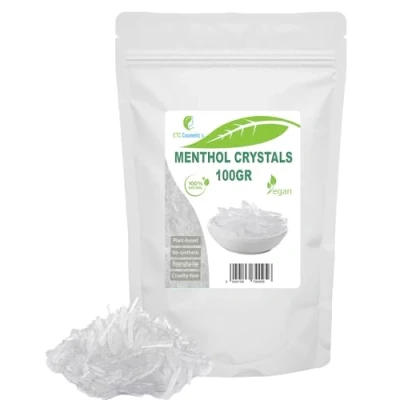 Imagen de Cristales de Mentol 100 gr Efecto refrescante y refrescante, Utilizado como ingrediente en formulación cosmética, accesorios sauna, infusión aceite menta 100% natural