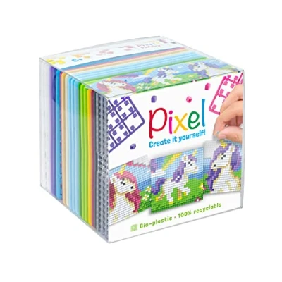 Imagen de PixelHobby P29022 Juego de Pasatiempos Unicornio, Sistema Enchufe como pasatiempo Creativo para niños a Partir 6 años, Caja Cubos con Plantillas Motivos y Cuadrados píxeles