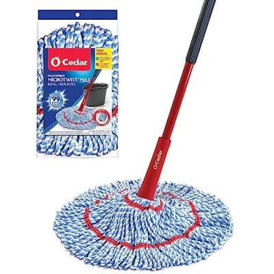 Imagen de O Cedar MicroTwist MAX Mopa giratoria de Microfibra con 1 Recambio Adicional, Cuenta escurrido Manos Libres, Cabezal fregona Extragrande 18 Pulgadas, Seguro en Todos los Tipos Suelo,