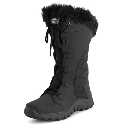 Imagen de Polar Mujer Acolchada Piel Sintética Cuff Invierno Pata Suela De Goma Durable Nieve Lluvia Al Aire Libre Botas Negro NylEn Alto UK5/EU38 YC0657