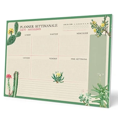 Imagen de Grupo Erik Bloc Planificador semanal A3 Botanical Cacti Organizador cactus, Planficador en italiano Planning escritorio, BPSA30024