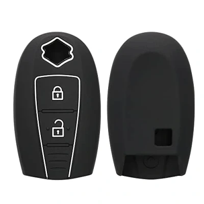 Imagen de kwmobile Funda Compatible con Suzuki Sport Llave de Coche Keyless Go 2 Botones Carcasa Protectora Silicona para Case en Negro/Blanco
