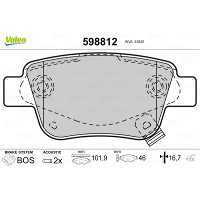 Imagen de VALEO 598812 Juego de pastillas freno Eje trasero con contacto avisador desgaste Chapa antichirridos TOYOTA: Corolla Verso, Avensis II Berlina