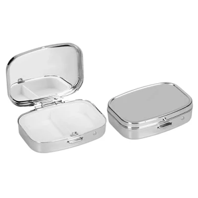 Imagen de kwmobile Pastillero metálico 2en1 Set de 2X Estuche Duro Acero Inoxidable con 2 Compartimentos para medicinas Plata