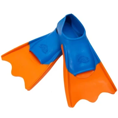 Imagen de Flipper SwimSafe 1112 Aletas de natación Ducki Fins para niños en azul/naranja, talla 24 26, patas pato caucho natural, como ayuda a la