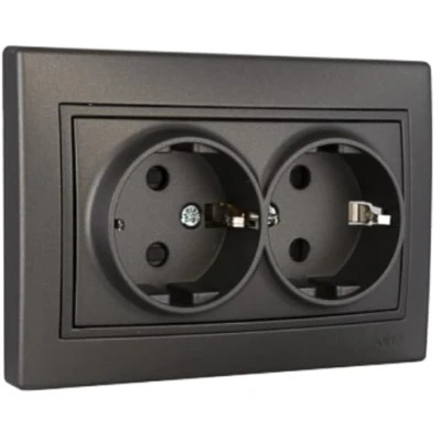 Imagen de Base fija doble 2P+T, 16A 250V monobloc serie EuropaSOLERAERP60/2NGU Grafito