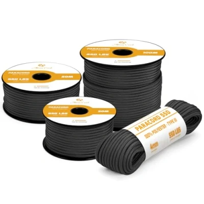 Imagen de Abma Cord Paracord 4mm 30m Cuerda 550 Tipo III 7 Hebras para Al Aire Libre, Supervivencia, Camping, Bricolaje MAX. 250 kg Negro