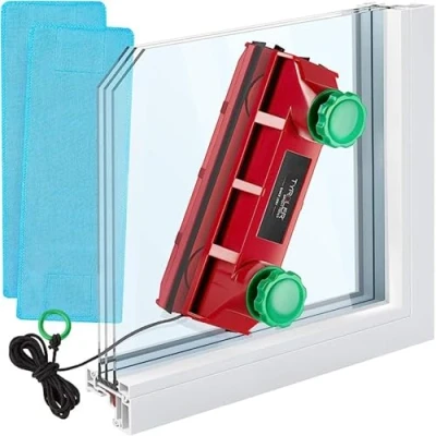 Imagen de Tyroler Bright Tools Limpiacristales Magnético The Glider D 4 Limpiador de Ventanas para Interior y Exterior Acristalamiento Simple, Doble o Triple 2 40 mm Potencia Imán Ajustable