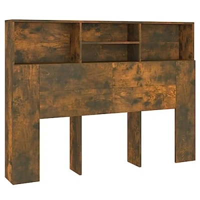 Imagen de vidaXL Mueble Cabecero Armario de Cama con Almacenaje Pared Dormitorio Estantería Habitación Libros Decoraciones Color Roble Ahumado 140x19x103,5 cm