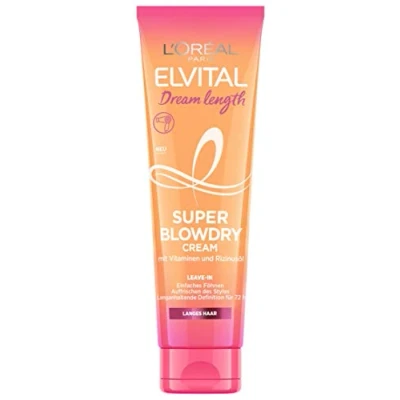 Imagen de Elvital Dream length Super Blowdry Cream Protección contra el calor para cabello largo y dañado, Tratamiento capilar sin aclarado las puntas abiertas, Anti encrespamiento