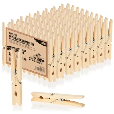 Imagen de com four® 80x Pinzas para la Ropa XL sostenibles de Madera Abedul, sin Tratar Colgar Ropa, Aprox. 9 cm (080 Piezas Abedul XL)