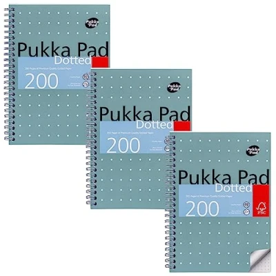 Imagen de Pukka Pad, Cuaderno Jotta metálico punteado A5 para gráficos, arte, diario de viñetas Paquete 3 21 x 14,8 cm espiral con papel 80 g/m² Margen 4 agujeros y perforación