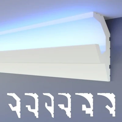 Imagen de HEXIMO LED molduras de estuco 2en1, iluminación indirecta techo XPS poliestireno perfil abombado (30,6 Metros HLED 19)