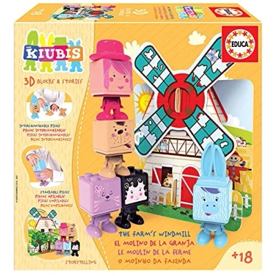 Imagen de Educa The Kiubis. Playset El Molino de la Granja, apilables para bebés con 5 Personajes + Escenario 3D, Montables, y e Intercambiables, A Partir 18 Meses (19223)