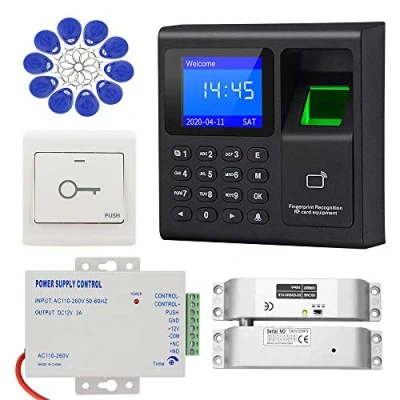 Imagen de KDL Sistema completo de control acceso RFID Teclado con controlador huellas dactilares, fuente alimentación DC12V / 3A, Cerradura eléctrico botón salida para todo tipo puertas