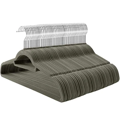 Imagen de SONGMICS Perchas de Terciopelo, Antideslizantes, 0.6 cm Espesor, Espacio Mínimo, Ganchos Giratorios 360, 45 Ancho, para Abrigo, Chaqueta, Vestido, Pantalón, Gris CRF100V, 100 piezas