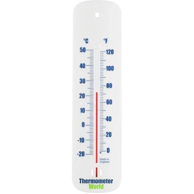 Imagen de Termómetro blanco de pared con grados centígrados y farenheit, ideal para interiores exteriores