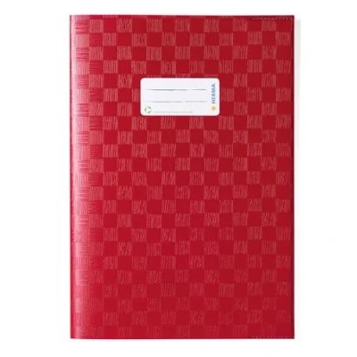 Imagen de HERMA 7450 sobres DIN A4 Bast, fundas con etiqueta y estructura de rafia, forro para libros, polipropileno resistente lavable, juego 25 grapas, color rojo vino
