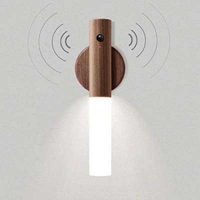 Imagen de VOMI Luz LED con Sensor de Movimiento Madera Lámpara Noche Aplique Pared Pilas USB Recargable Interruptor Escaleras Vintage Magnética Batería Iluminacion Armario Niños Habitación Luce Cálida