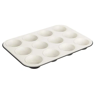 Imagen de Dr. Oetker 12 moldes para magdalenas de 5 cm diámetro, exclusivo, chapa acero, con revestimiento antiadherente reforzado cerámica (color: gris marrón/crema), cantidad: 1 unidad