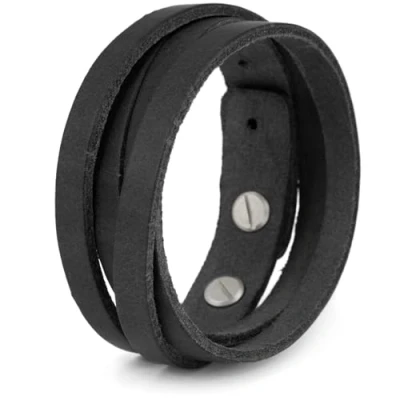 Imagen de Simaru Pulsera de piel para hombre tamaño ajustable en negro, marrón o claro; natural curtida vegetal (marrón claro). (Black)