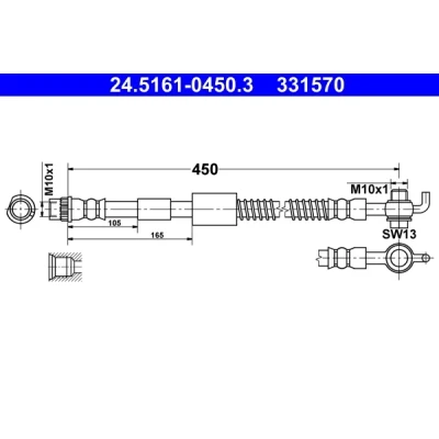 Imagen de ATE 24.5161 0450.3 Latiguillos de Freno 450 CITROËN: C4 II Hatchback