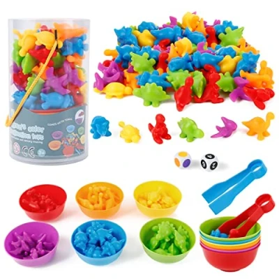 Imagen de Victse Montessori Juguete 3 Años, Educativo, Juego de Combinación Color, Juguetes Apilar Habilidades Matemáticas y Clasificación, Educativos 4 5 6 Años (Dinosaurios)