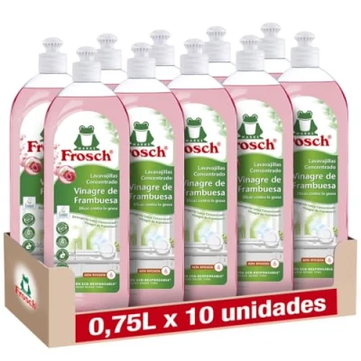 Imagen de Frosch Lavavajillas a Mano Líquido Concentrado Ecológico Vinagre de Frambuesa, Extra Desengrasante y eficacia Pack 10 Unidades x 750 ml