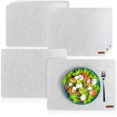Imagen de com four® 8X Manteles Individuales de Fieltro Que se limpian con un paño Mantel Individual Resistente al Calor para 8 Personas (Mantel Gris Piezas)