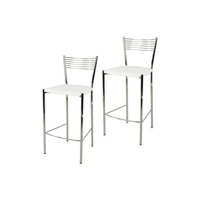 Imagen de t m c s Tommychairs Set 2 taburetes Elegance para Cocina y Bar, con Estructura en Acero Cromado Asiento tapizado Polipiel Color Blanco