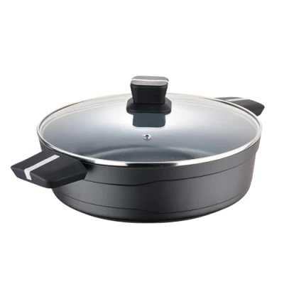 Imagen de San Ignacio Bistro Grey Olla Baja de 28cm Fabricada En Aluminio Fundido Interior Acero Quantanium Exterior Negro Mate Punto Inducción Mango Soft Touch