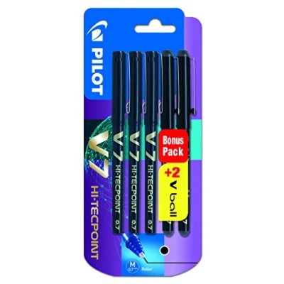Imagen de Pilot V7 Paquete de 5 bolígrafos tinta liquida, negro