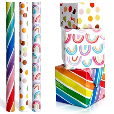 Imagen de AiQInu 3 Roll Papel de Regalo 43x300cm, Cumpleaños, Cumpleaños per Bodas, Inicio Curso, San Valentín